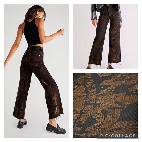 NEW Free People Annabelle Flocked Velvet  Burnout Detail Jeans Size 28 - Picture 1 of 7